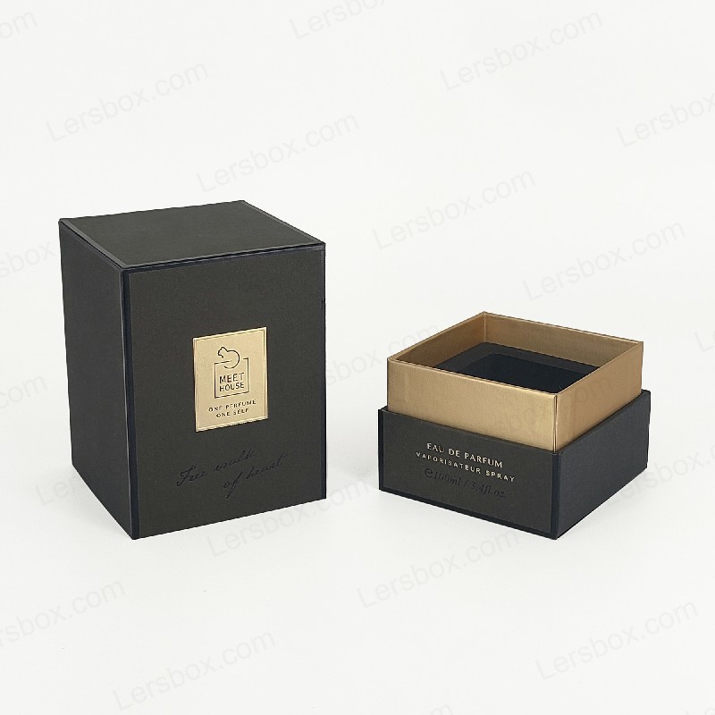 กล่องน้ำหอมฟอยล์ฟอยล์สีทองที่มีฝาปิดที่แข็งฐานและถาดโฟม Eva สำหรับการแสดงผลหรูหรา HP034