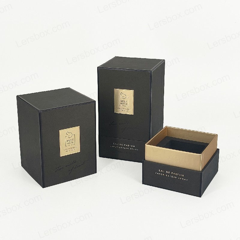 กล่องน้ำหอมฟอยล์ฟอยล์สีทองที่มีฝาปิดที่แข็งฐานและถาดโฟม Eva สำหรับการแสดงผลหรูหรา HP034