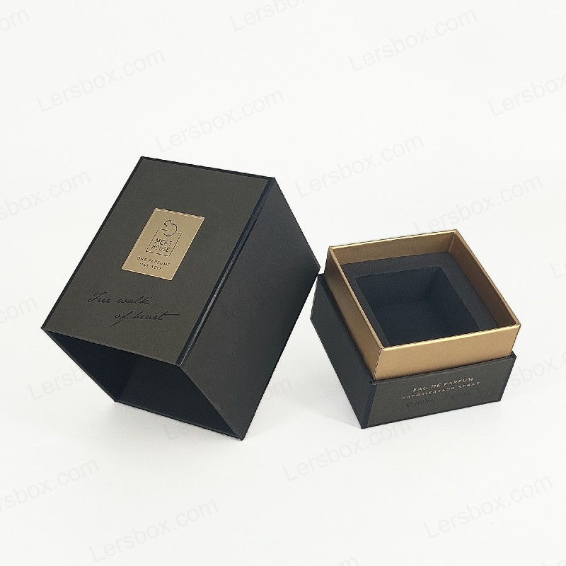 กล่องน้ำหอมฟอยล์ฟอยล์สีทองที่มีฝาปิดที่แข็งฐานและถาดโฟม Eva สำหรับการแสดงผลหรูหรา HP034